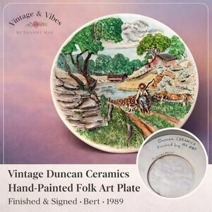 Vintage Duncan Ceramics Plate – Spring Blossoms Farm Scene 14” Wall Plaque